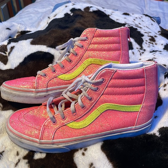 pink and yellow sparkly vans. zip up in the back. never worn - Picture 2 of 3